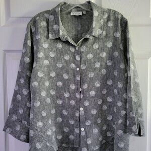 Habitat Grey and White Dotted 100% Linen Shirt Size Large